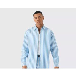 NWT BoohooMAN Oversized‎ Poplin Wide Pinstripe Button Front Shirt Size Medium